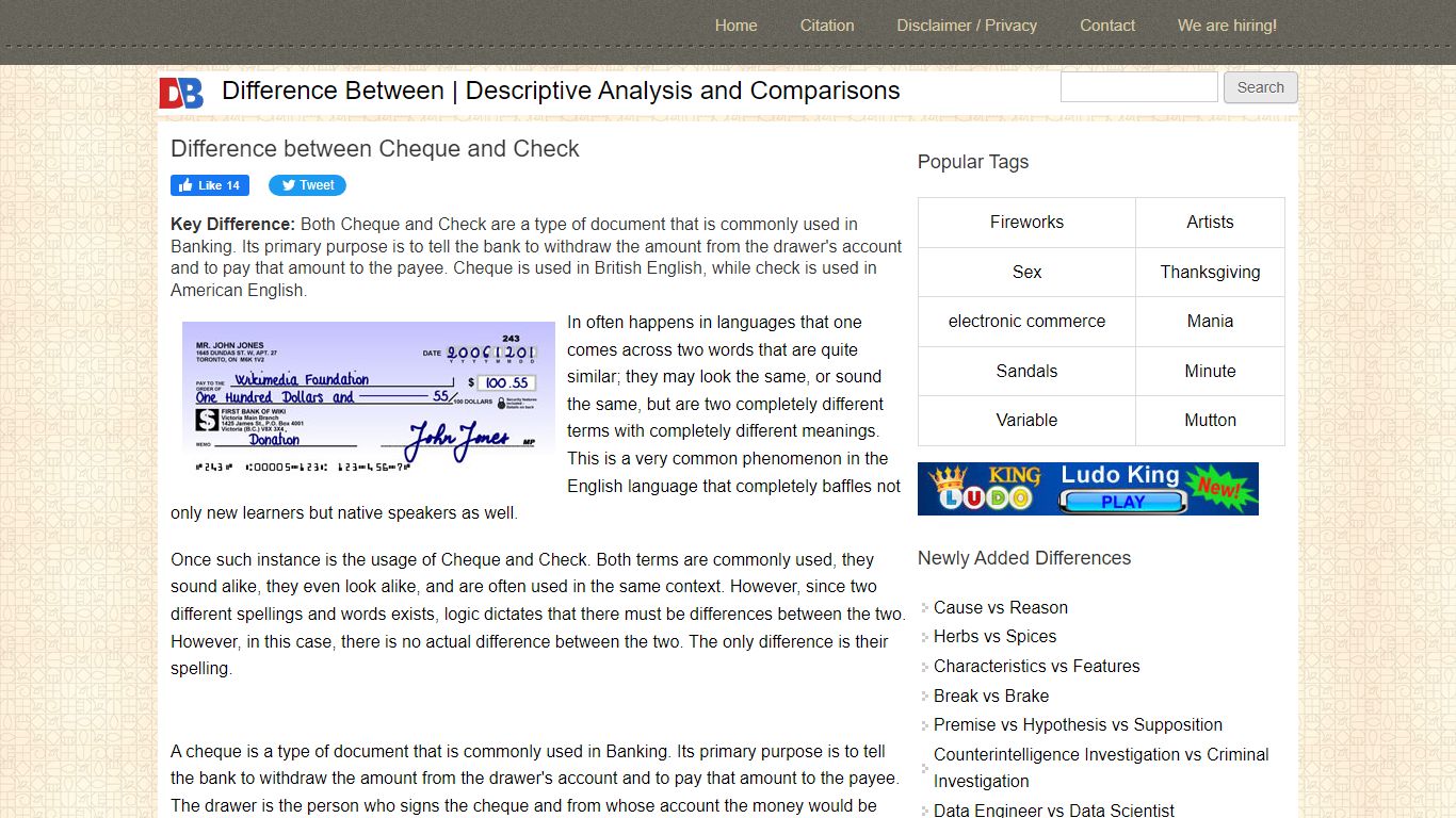 Difference between Cheque and Check | Cheque vs Check