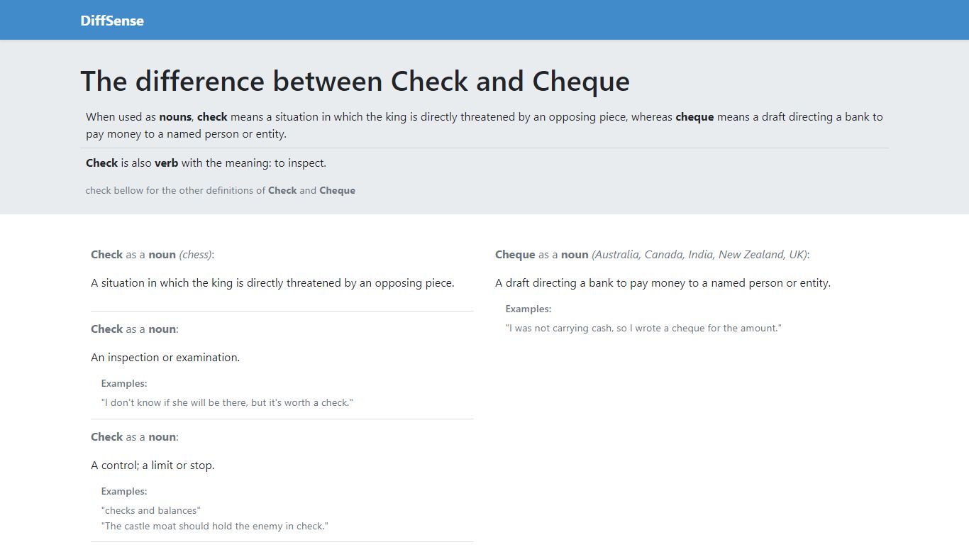 Check vs cheque: what is the difference? - diffsense.com